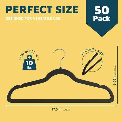 Miniatura 2 de Lifemaster Juego de perchas de plástico antideslizante de terciopelo, juego de 50 piezas antideslizantes con gancho giratorio de 360°, ahorro