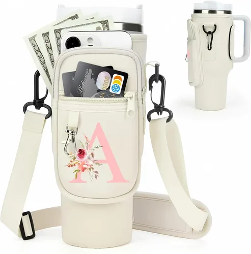 Miniatura 106 de Initial Water Bottle Holder with Strap for Stanley Cup Accessories 40 oz/Simple Modern Tumbler, Birthdays for Women Girls, Water Bottle Carrier Bag