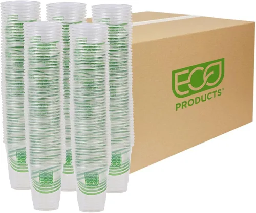 ECO PRODUCTS GreenStripe - Vasos fríos transparentes de 9 onzas, vasos desechables de ácido poliláctico (PLA) a base de plantas para agua, jugo y