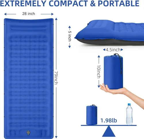 Miniatura 3 de FNARMW Colchoneta de dormir para camping, extra gruesa de 5 pulgadas, con almohada, bomba de pie integrada, almohadillas inflables compactas