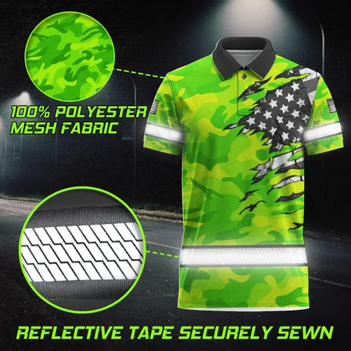 Miniatura 3 de Polo reflectante con bandera de camuflaje de alta visibilidad para hombres y mujeres, polo de seguridad para trabajo, patriótico