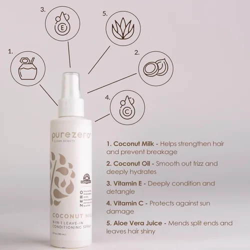 Miniatura 3 de Purezero Paquete de leche de coco [champú + acondicionador de 20 onzas + acondicionador + acondicionador sin enjuague 9 en 1] - Hidratación intensa