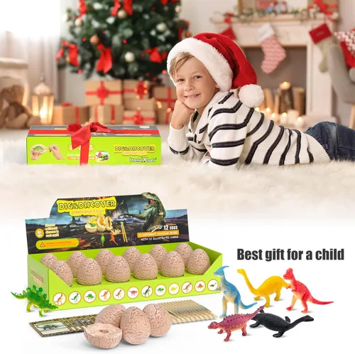 Miniatura 6 de Kit de huevos de dinosaurio para niños, juguetes de dinosaurio para niños de 3 a 12 años de edad, kit de excavación de 12 huevos de dinosaurio
