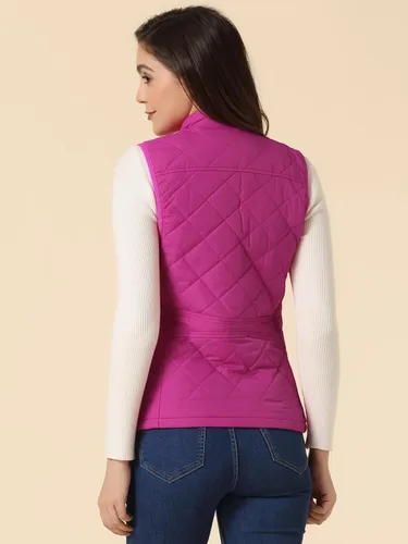 Miniatura 4 de Allegra K - Chaleco acolchado y ligero, de cuello alto, con cremallera, para mujer