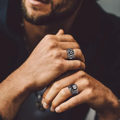 Miniatura 3 de Bandmax Anillos de calavera para hombre, de acero inoxidable, anillos de esqueleto de calavera para hombres y mujeres, anillos góticos punk