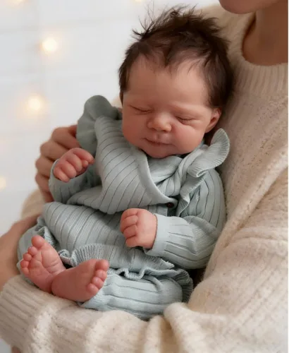 Miniatura 3 de Zero Pam Muñecas Bebé Reborn Realistas Niño 18 Pulgadas Niña Recién Nacida Realista Ojos Cerrados, Muñeca de Bebé Recién Nacido con Cuerpo de Tela