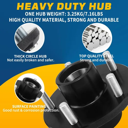 Miniatura 5 de 2 juegos de kit de cubo de remolque 5 en 5 pulgadas para eje cónico de 3500 lbs de 1-1/16 pulgadas a 1-3/8 pulgadas, kit de eje de remolque de 5x5