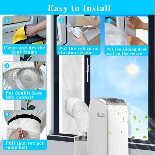 Miniatura 6 de Kit de sello de puerta corrediza de aire acondicionado portátil de 98 pulgadas para Midea/Whynter/Danby, etc. Kit de ventilación de puerta corredera