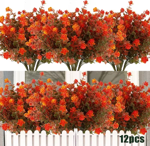 Miniatura 66 de RECUTMS - Flores artificiales, plantas artificiales, resisten los rayos ultravioleta, arbustos sintéticos, para interior y exterior, maceta