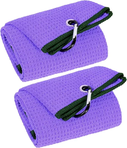 Miniatura 11 de VIVIDLY Paquete de 2 toallas de golf triples de 16 x 24 pulgadas, patrón de gofre de tela de microfibra de alta calidad con clip de mosquetón negro