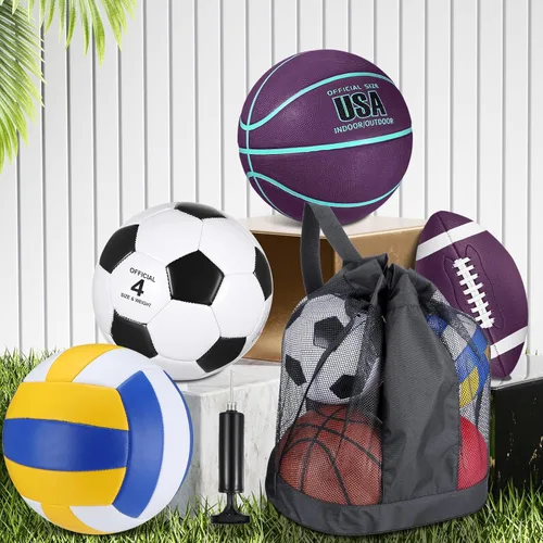 Miniatura 4 de HyDren Juego de 4 pelotas deportivas de tamaño oficial para baloncesto, balón de fútbol, voleibol, con bolsa de transporte y inflador, regalo