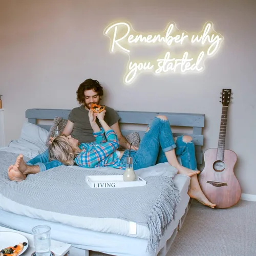 Miniatura 2 de Recuerde por qué comenzó Letrero de neón, luz de neón LED blanca cálida para decoración de pared, letrero iluminado para boda, compromiso, Recuerda