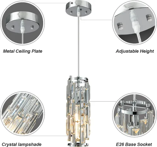 Miniatura 5 de Lámpara colgante moderna cromada para isla de cocina, mini candelabro de cristal, accesorio de iluminación colgante para cocina, isla, comedor