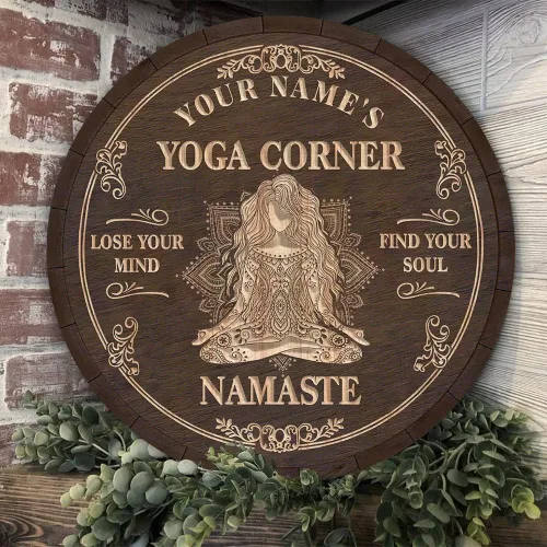 Miniatura 7 de Artsy Woodsy Placa de pared de madera personalizada para estudio de yoga, Zen Den, sala de meditación, espacio de atención plena, letrero Namaste, 01