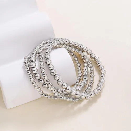 Miniatura 6 de Pulseras de cuentas de oro para mujer, juego apilable de bolas de cuentas, pulsera elástica elástica chapada en 14 quilates, joyería delicada