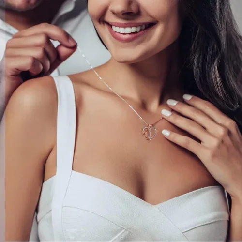 Miniatura 4 de Iefil Collares de corazón de rosa, regalos para mujer, plata de ley 925, collar con dije de letra de corazón rosa, joyería, día de la madre, San