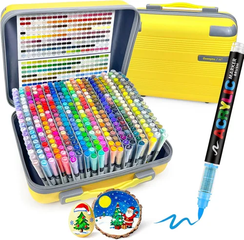 Miniatura 10 de Guangna 168 rotuladores de pintura acrílica, bolígrafos de pintura acrílica con punta de pincel, tinta impermeable de secado rápido, para pintar