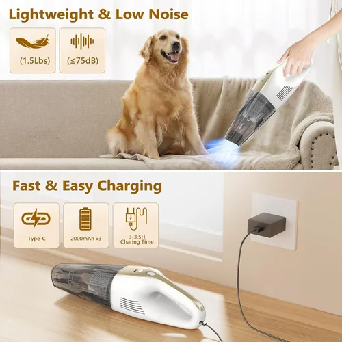 Miniatura 5 de Aspiradora de mano inalámbrica, 16000 Pa 160 W, aspiradora de coche con pantalla LED, potente aspiradora de mano de 30 minutos, portátil