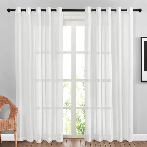 Miniatura 34 de NICETOWN Cortinas de lino traslúcidas con textura de lino de 84 pulgadas de largo, con ojales semitraslúcidos, tratamientos de ventana, privacidad