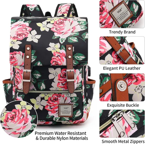 Miniatura 5 de YGR - Mochila con estampado floral para laptop para mujeres, hembras, escuela, viaje, negocios, deportes al aire libre, oficina, trabajo