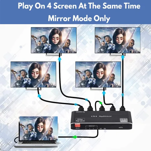 Miniatura 2 de Divisor HDMI 1x4, 4K 60Hz 1 en 4 salidas HDMI Splitter Audio Video Distribuidor Caja Soporte Full Ultra HD, 3D, HDR, Compatible con HDTV, Blu-Ray
