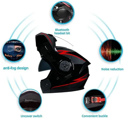 Miniatura 5 de Casco modular con Bluetooth abatible, de cara completa, doble visera solar, certificado por DOT, altavoz dual integrado con micrófono, cascos de 3