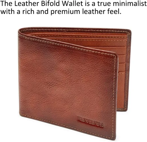 Miniatura 2 de VANNANBA Cartera de cuero de grano completo de gran capacidad con 2 ventanas para identificación, 11 ranuras para tarjetas, 2 bolsillos