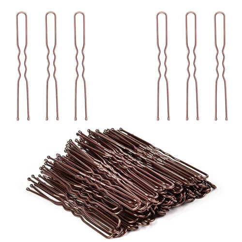 IKOCO Horquillas para el cabello en forma de U de 2.4 pulgadas para mujer, pasadores de moño con caja de almacenamiento, color marrón