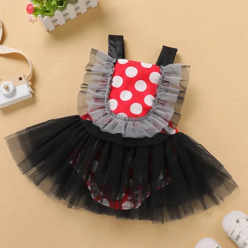 Miniatura 4 de IBTOM CASTLE Vestido de princesa tutú para niña pequeña con estampado de leopardo, dona, ratón, vestido de princesa con funda para pañales, conjunto