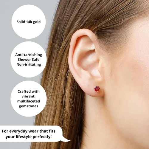Miniatura 3 de MAX + STONE - Aretes de oro amarillo o blanco de 14 quilates con forma de corazón para mujer con piedra natal de 0.197in, Metal Gema