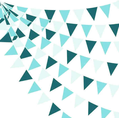 Miniatura 11 de Pancarta verde aguamarina de 32 pies para decoración de fiesta, bandera triangular, banderines de tela para boda, cumpleaños, compromiso, novia