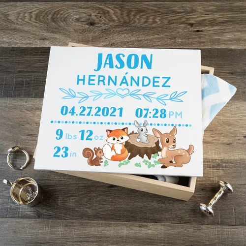 Miniatura 8 de Caja de recuerdo personalizada para bebé (huellas azules, regulares)