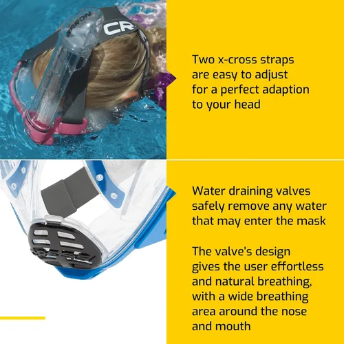 Miniatura 4 de Cressi Kit de snorkel junior para niños de 6 a 12 años - Máscara facial completa + aletas ajustables + equipo ligero colorido - Baron Jr & Rocks