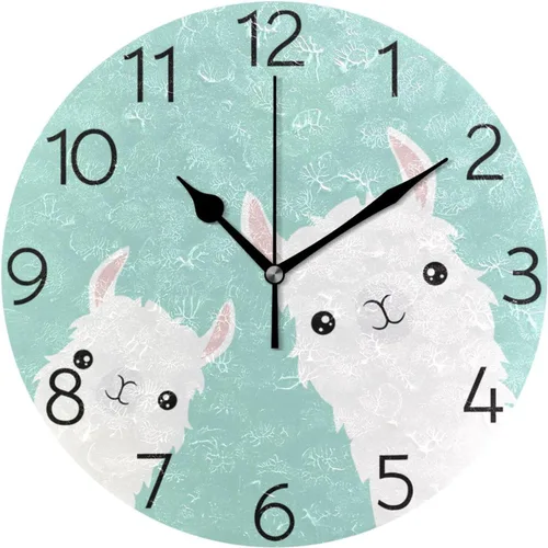 susiyo Reloj de pared de alpaca con diseño de llama, con diseño de animales, silencioso, redondo, sin tictac, funciona con pilas, creativo,
