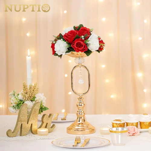 Miniatura 3 de NUPTIO Paquete de 6 arreglos de bolas de flores artificiales, 15 cabezas de rosas de plástico con base, adecuado para soporte de flores para centros