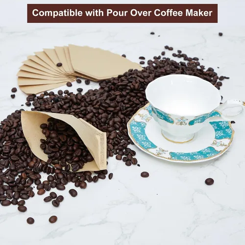 Miniatura 5 de Filtros de café 4 conos, 100 unidades de filtro desechable sin blanquear para cafetera por goteo, filtros de papel de café de 8 a 12 tazas, filtros