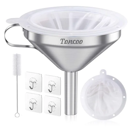 Miniatura 8 de Embudo de acero inoxidable de 5 pulgadas con colador y filtro de malla fina de 200, embudo de metal de grado alimenticio, filtro de aceite