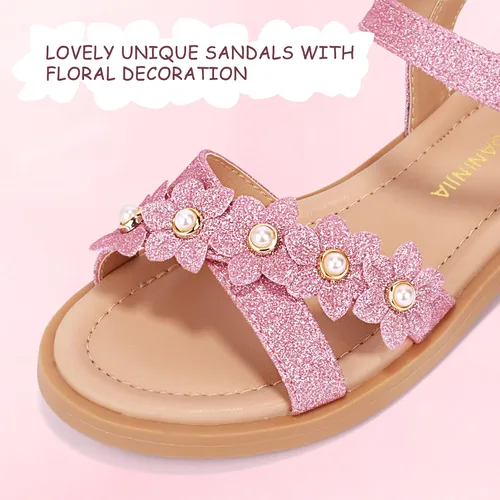 Miniatura 4 de PANDANINJIA Elva - Sandalias para niñas con puntera abierta, bonitas, planas, sandalias de vestir con tiras cruzadas, zapatos de verano para niños
