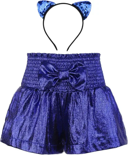 MODAFANS Pantalones cortos metálicos para niñas, cintura alta, elásticos, brillantes, con lentejuelas brillantes, pantalones cortos con purpurina y