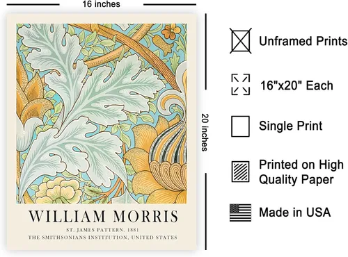 Miniatura 2 de Poster Master Póster vintage de William Morris, estampado de patrón retro de Santiago, arte de flores, arte de patrón textil, regalo para hombres