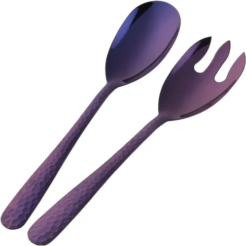 Miniatura 9 de Juego de cuchara y tenedor de ensalada, 12 pulgadas, acero inoxidable, utensilios de servir negros, aptos para lavavajillas, paquete de 2