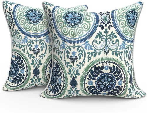 Miniatura 822 de Juego de 2 almohadas para exteriores de 16 x 16 pulgadas, repelentes al agua con interiores, para muebles de patio, hogar, jardín, geometría bohemia