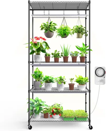 Miniatura 12 de Barrina Mini invernadero portátil con luces LED de cultivo para plantas de interior, luz de planta de alto rendimiento de 40 W, pequeño invernadero