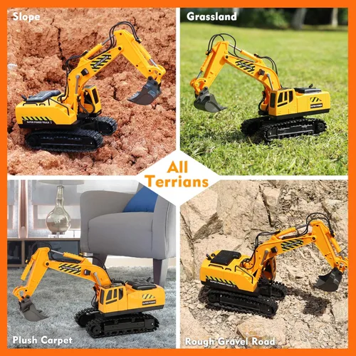 Miniatura 6 de RC Toys Construction Excavator Car: regalo de cumpleaños para niños y niñas de 4, 5, 6, 7, 8, 9 años o más, juego de vehículos de arena para niños