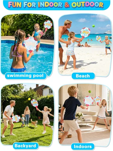Miniatura 3 de Juego de pelota de remo de agua con 2 bolas flotantes de animales y 2 bolas flotantes, juego de pelota de remo de playa para niños y adultos