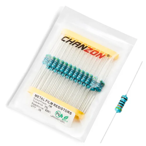 Miniatura 44 de Chanzon 50 piezas 1 W 10 Ω ohm Resistencia de película metálica fija de tolerancia 0.01 ±1% 10R MF Resistencias de agujero pasante con limitación