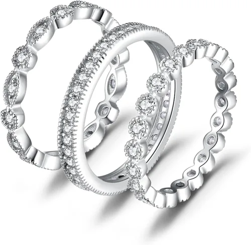JewelryPalace Anillos de plata de ley 925 chapados en oro de 14 quilates para mujer, anillos de promesa de circonita cúbica para ella, anillos de