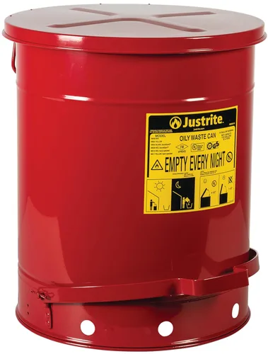 Miniatura 22 de Justrite Recipiente para desechos aceitosos de acero galvanizado de 10 galones, recipiente de seguridad metálico para trapos con aceite de 18 x 14
