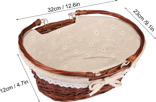 Miniatura 2 de Paquete de 2 cestas de mimbre de tamaño mediano con asa, 12.6 x 9 x 4.7 pulgadas, cesta de mimbre para pícnic con forro, cesta de regalo vacía