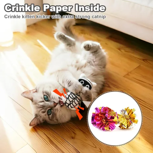 Miniatura 5 de Retro Shaw Paquete de 4 juguetes de hierba gatera arrugada para gatitos de interior, felpa suave para Halloween, juguetes góticos para gatos, juego